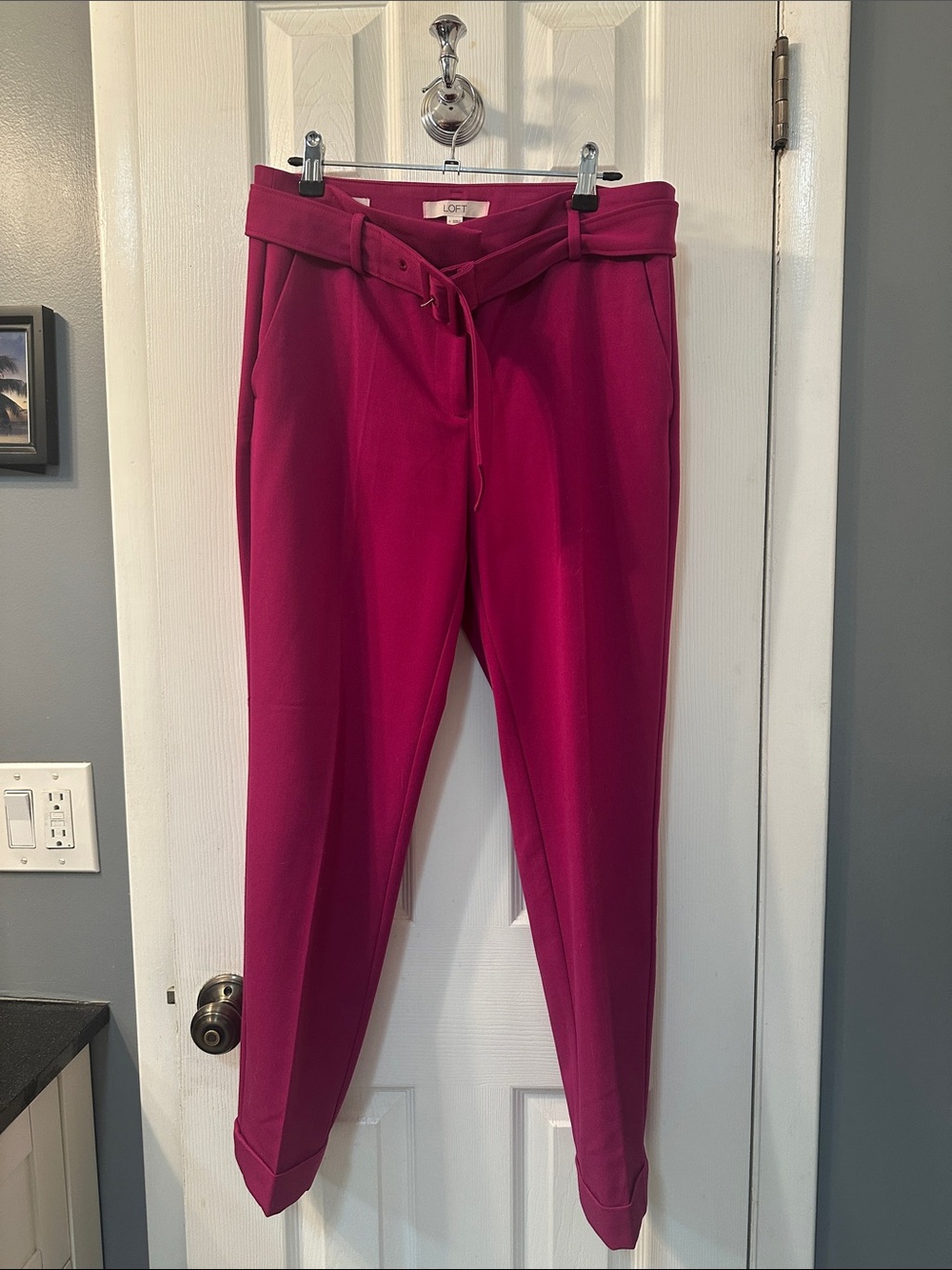 LOFT Belted Waist Trousers - Fuchsia